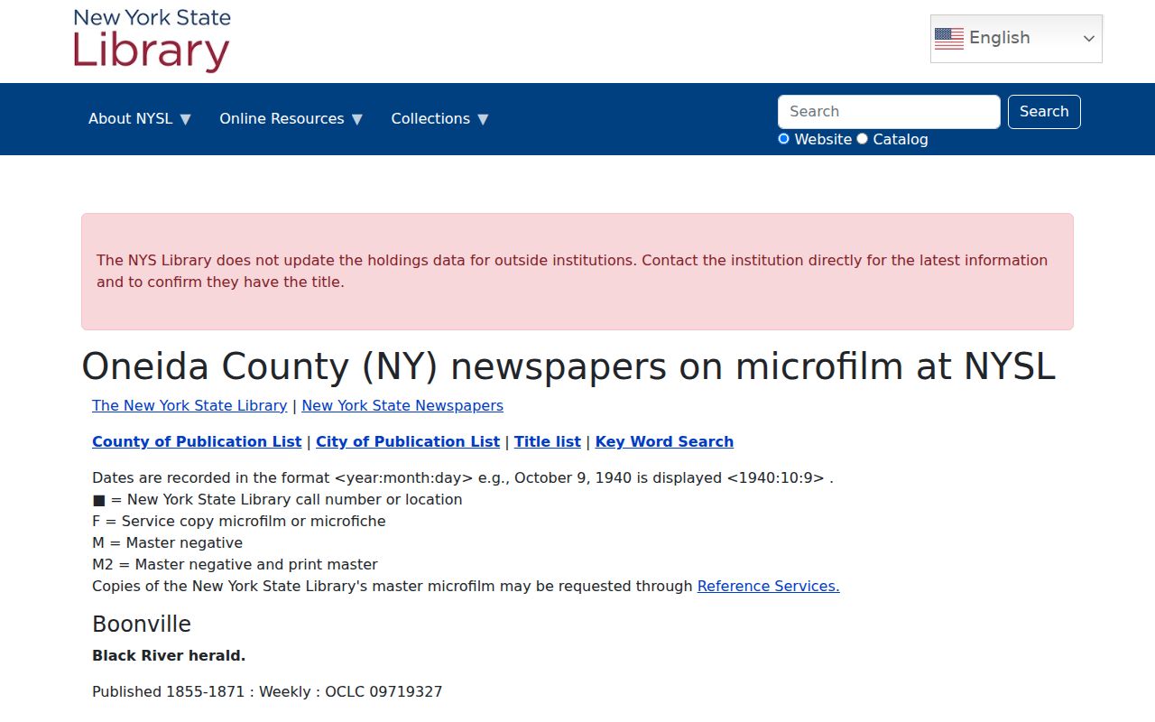 Rome city directory newspaper holdings at the New York State Library