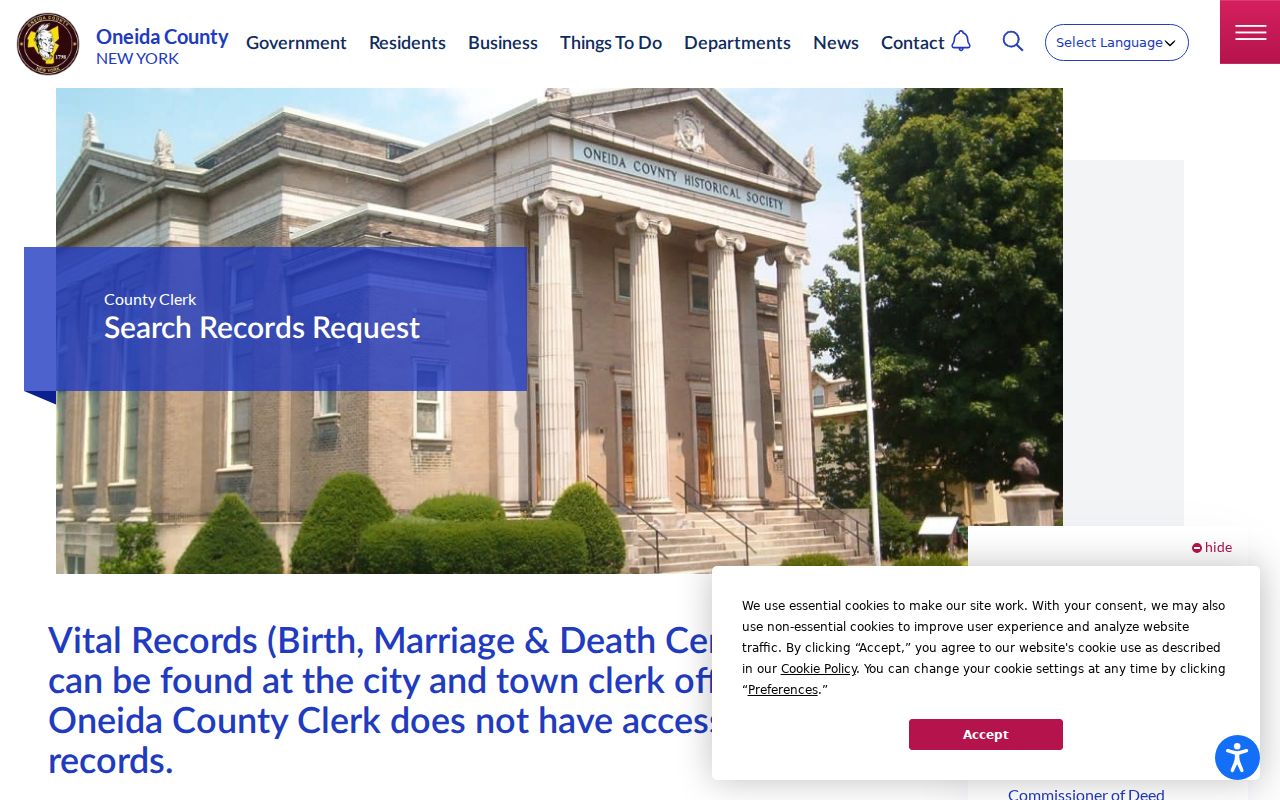 Rome previous residents Oneida County Clerk records-search request route