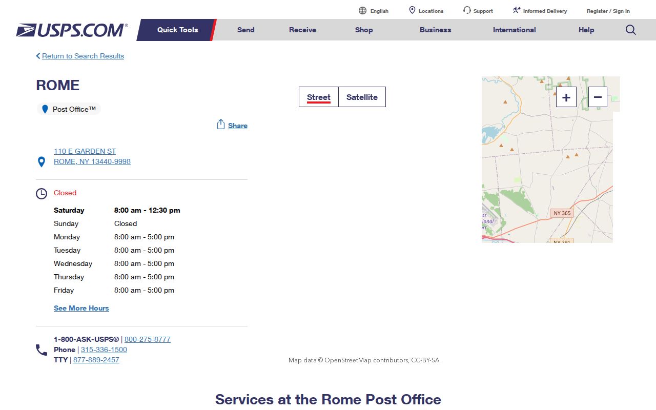 Rome ZIP code directory Rome Post Office service details
